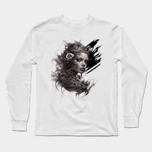 "Elegy of the Rose: Dance of Dreams and Brushstroke Magic" Long Sleeve T-Shirt